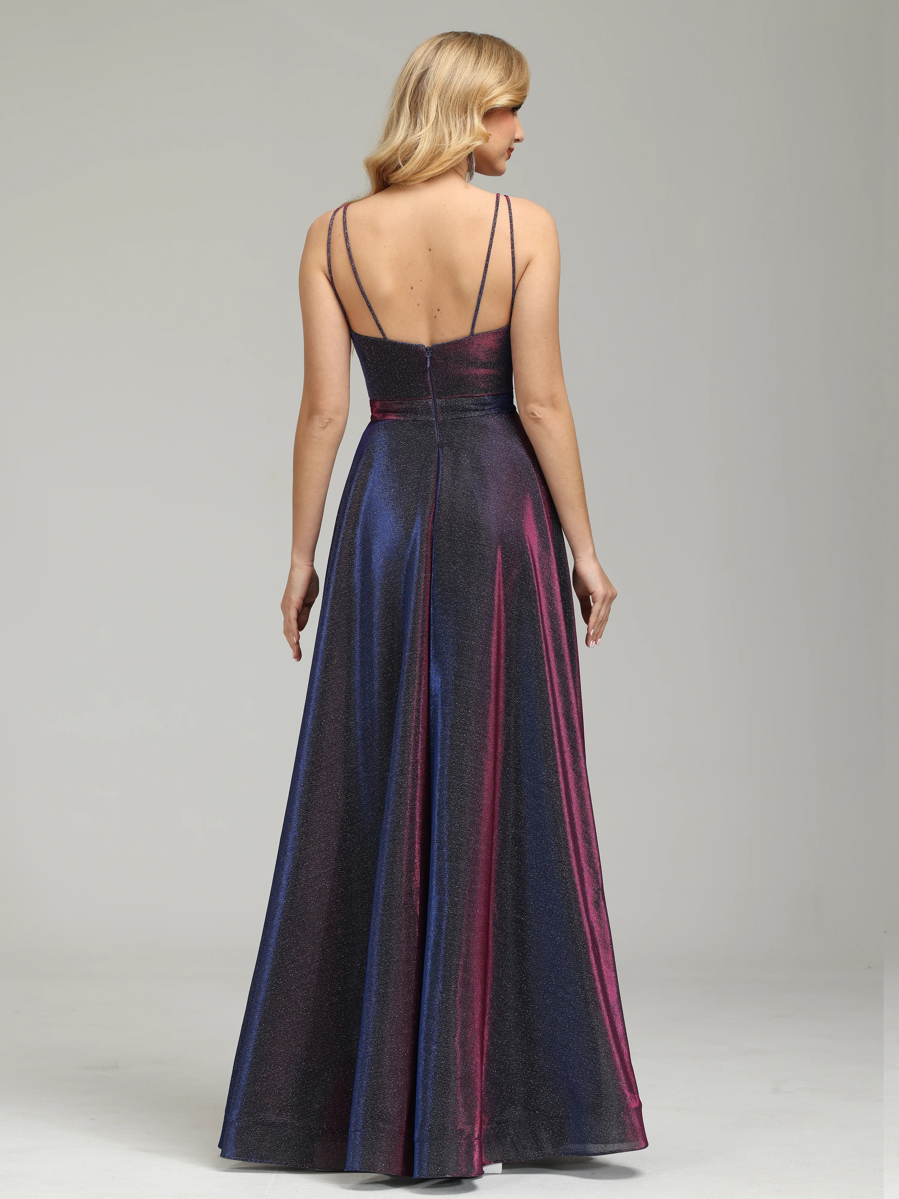 Luxury A-Line V-neck Sleeveless Backless Floor-Length Prom Dress